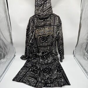 Doggy Supply Mens Hooded Robe Black Paisley Full Length Size L NWT